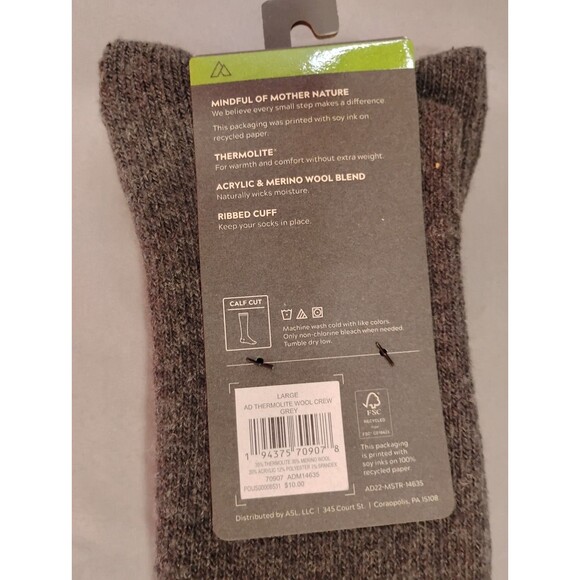 Men's Alpine Design Merino Wool Thermolite Boot Socks Calf Cut 1 Pair Gray 8-12 - Picture 2 of 2